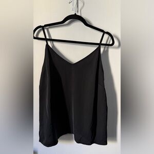 Elegant Black Women's Top, Black Satin V-Neck Camisole Tank Top